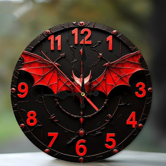 Red Bat Wall Clock Gothic Decor Home 10-Inch Silent Wooden Wall Clock, Battery Operated (AA Batteries Not Included), Artistic Home Decor