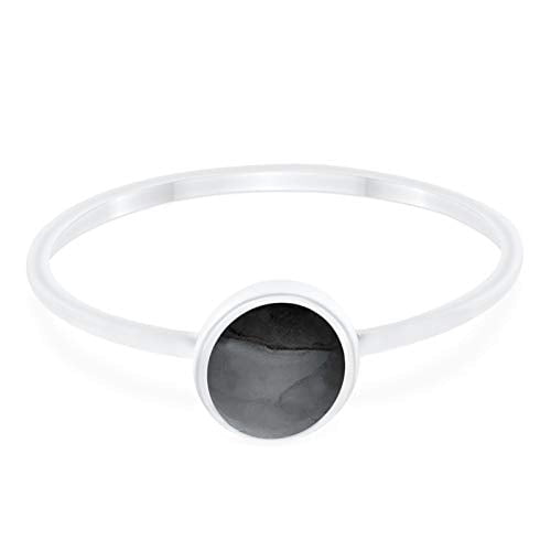 Petite Dainty Round Ring Black Onyx 925 Sterling Silver Size 5