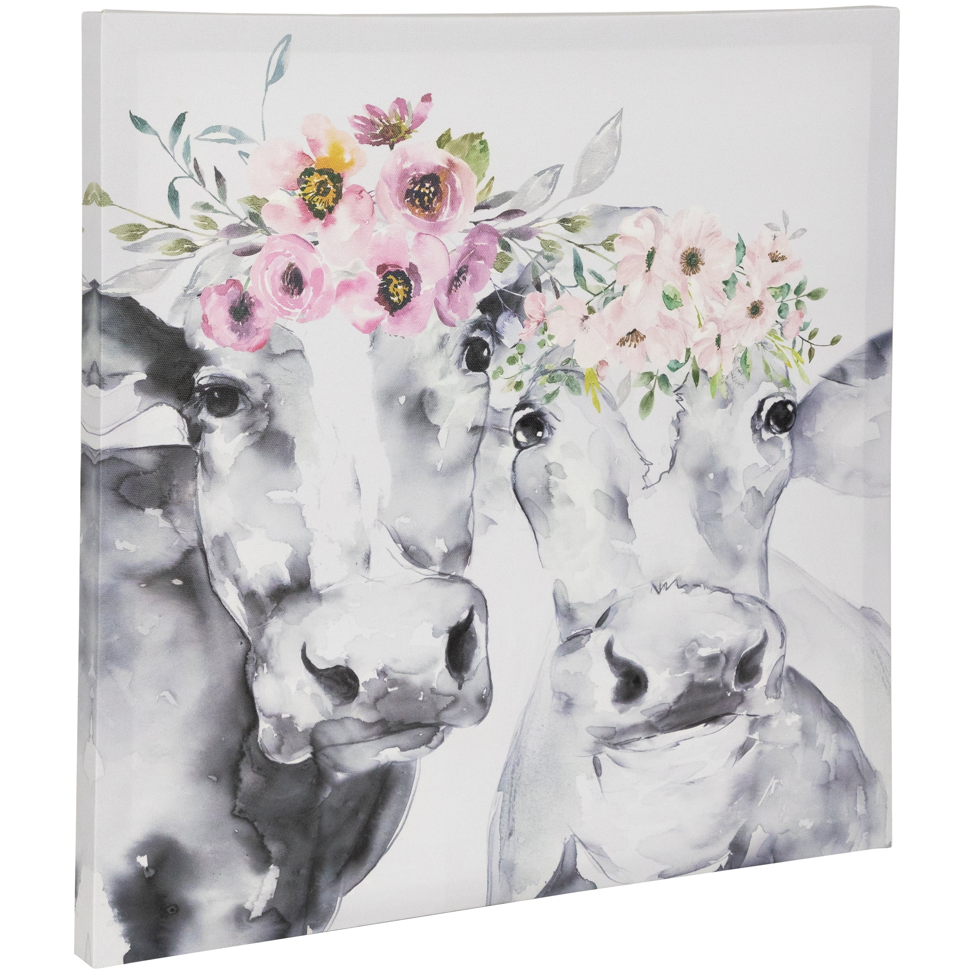 Northlight Cows with Wildflowers Canvas Wall Art - 17.5" x 17.5"
