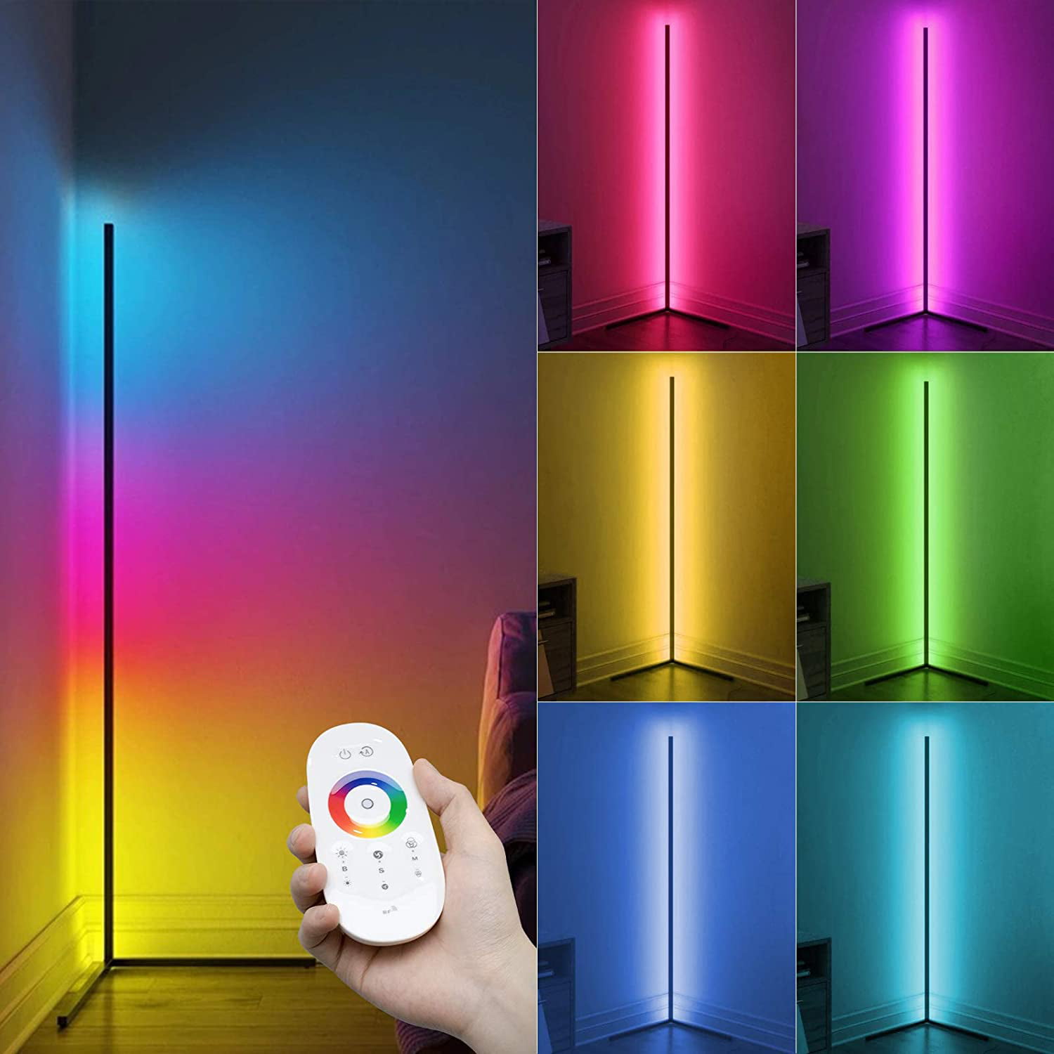 Floor Lamp RGB LED Corner Light 52-104cm Color Remote Changing Modern Stand Room 