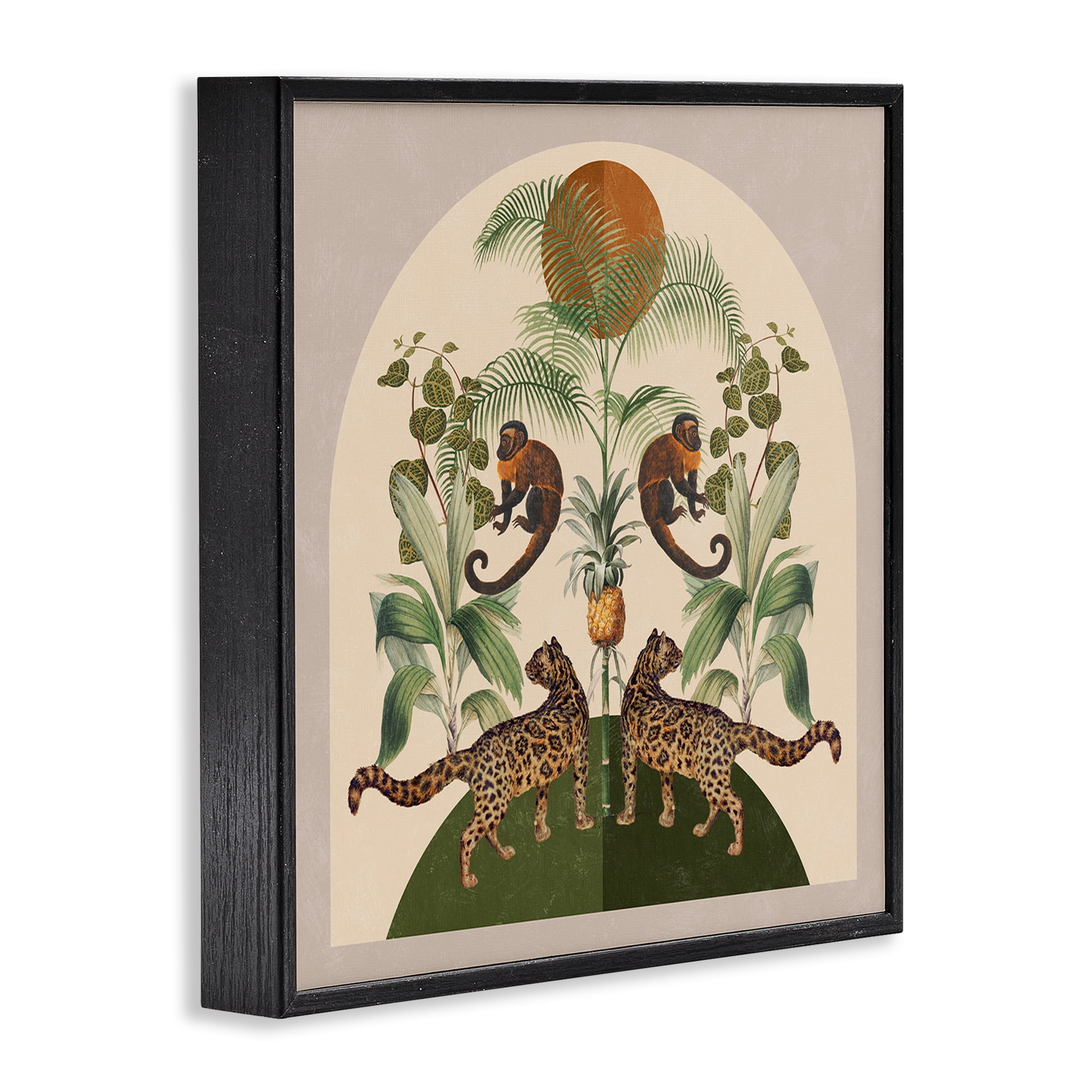 Stupell Industries Boho Jungle Animals Landscape Painting Black Framed Art Print Wall Art, 12 x 12