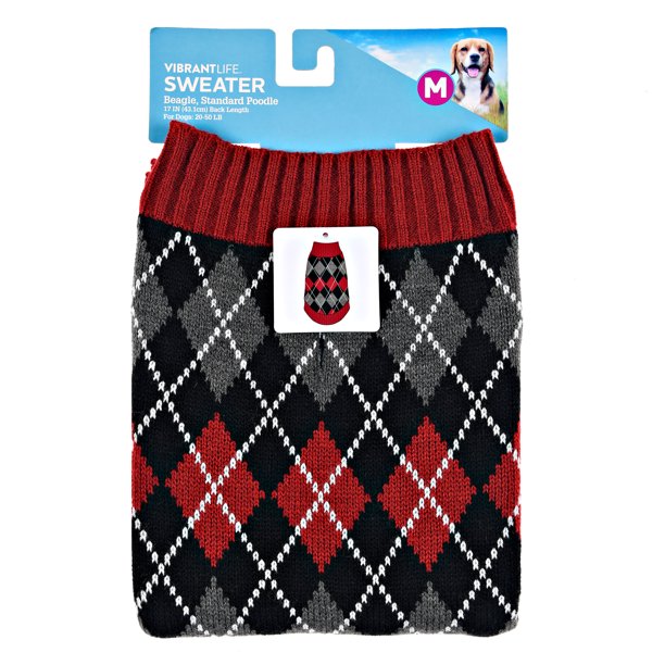 Vibrant Life Red Argyle Dog Sweater, Large