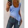 thumbnail image 3 of Liacowi Women Asymmetrical Mesh Tank Tops Solid Color Scoop Neck Ruffles Sleeveless Vests Summer Casual Backless Tops Streetwear, 3 of 9