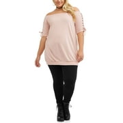 Angle View: POOF Juniors' Plus Size Lace-Up Off-Shoulder Sweatshirt Dress