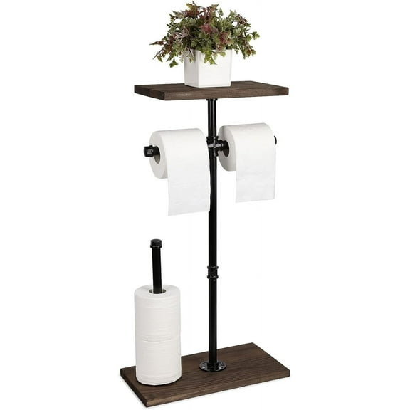 Double Floor Toilet Paper Holder Metal Tube Brown Bathroom