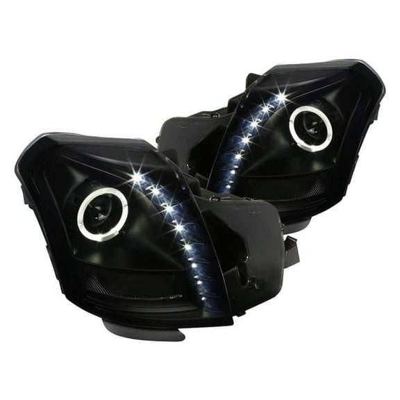 Spec-D Tuning Black Housing Smoke Lens Halo Projector Headlights w/ LED for 2003-2007 Cadillac CTS Head Light Assembly Left Right Pair