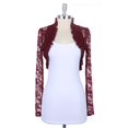 thumbnail image 3 of Juniors Long Sleeve Lace Smoked Shrug Bolero, Cropped Jacket Short Cardigan (Juniors'XX Large, Burgundy), 3 of 3