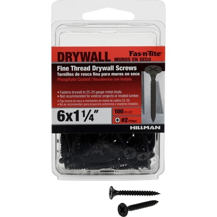 Fas-n-Tite Fine Thread Drywall Screws, #6 x 1-1/4" Interior Screws, Phillips, 100 pack