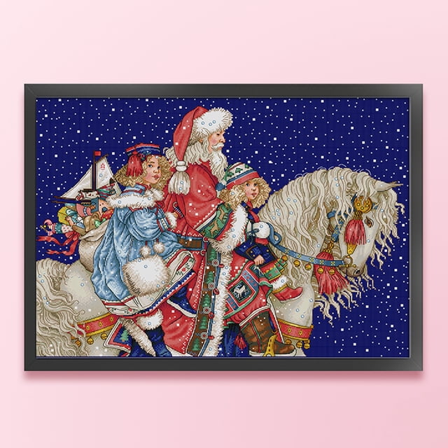 Cuadros Decorativos Bordado completo Hilo de algodón ecológico 14CT Punto de cruz de Papá Noel contado (RA432) Wdftyju embutido en tela