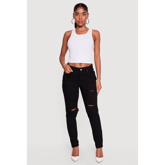 Women's WAX Mid Rise Distressed Skinny Jeans