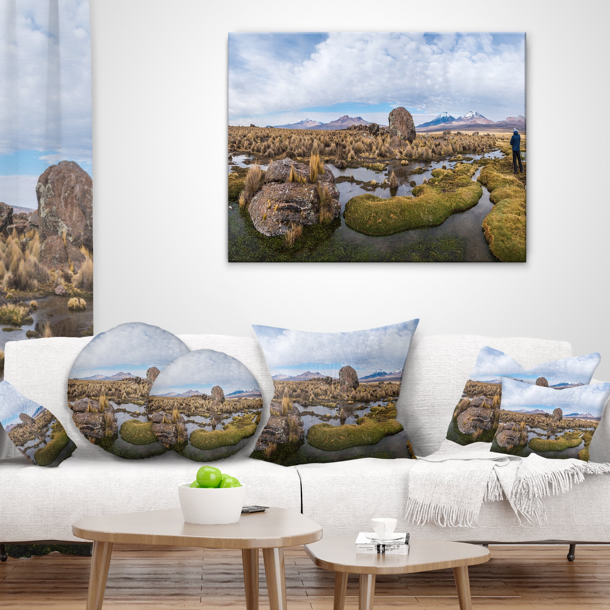 Designart Bolivia Volcanoes Panoramic View - Landscape Printed Throw Pillow - 16x16