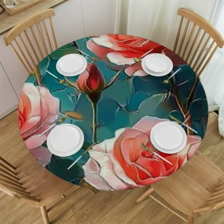 

Patifu Roses Round Tablecloth Stain-Resistant Washable for Indoor Outdoor Restaurants Weddings Parties Picnic Camping Kitchen Dining Home 54 -58