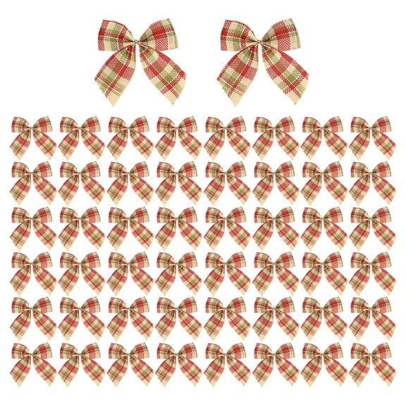 50Pcs Christmas Buffalo Plaid Bows With Pinecones and Needles, Christmas Tree Wreath Decoration Indoor Outdoor, Christmas Bows for Gift Wrapping