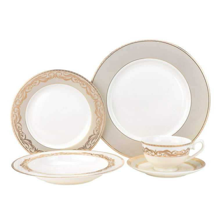 Euro Porcelain 20-pc Dinner Set Service for 4 24K Gold-Plated Luxury Bone China Tableware Romantic Bloom 6417-20