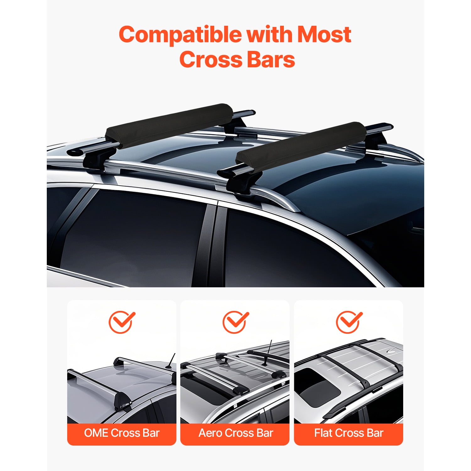 KFFKFF Cushioned Roof Rack Pads, 28" All-Purpose Vehicle Roof Rack Pads for Diverse Crossbars, 88LBS Weight Limit Luggage Kayak Holder with 2 Securing Straps & Velcros