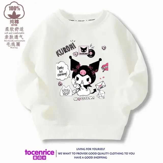 Sanrioed-Jersey de manga larga con cuello redondo para niños, sudaderas con capucha de dibujos animados, ropa de moda, regalo para niños, Cinnamoroll Kuromi