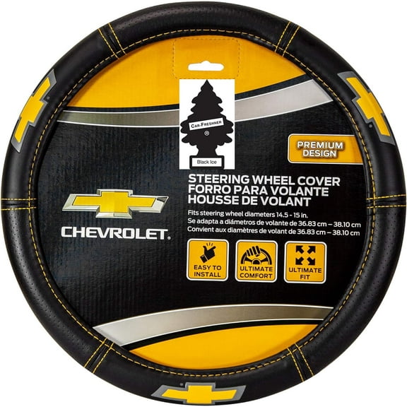Deluxe High Contrast Stitching Premium Steering Wheel Cover Compatible with Chevrolet for Cars, Trucks & SUV Bundle
