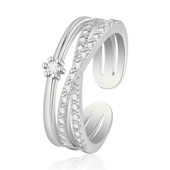 GOSFRY 925 Sterling Silver Plated Open Rings for Women Dainty Fashion Non Tarnish Triple Crossover Band CZ Stackable Ring with Accent Square CZ Wedding Birthday Jewelry Gifts Stocking Stuffers