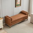 thumbnail image 5 of Hitop 66.34"W Elegant Upholstered Bench, Ottoman with Wood Legs & 2 Bolster Pillows for End of Bed, Bedroom, Living Room, Entryway,Brown Polyurethane(PU), 5 of 5