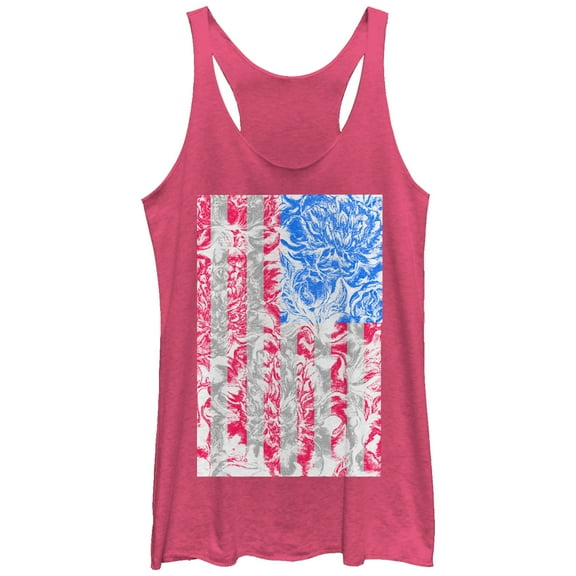 Women's Lost Gods Floral Print American Flag  Racerback Tank Top Pink Heather Small