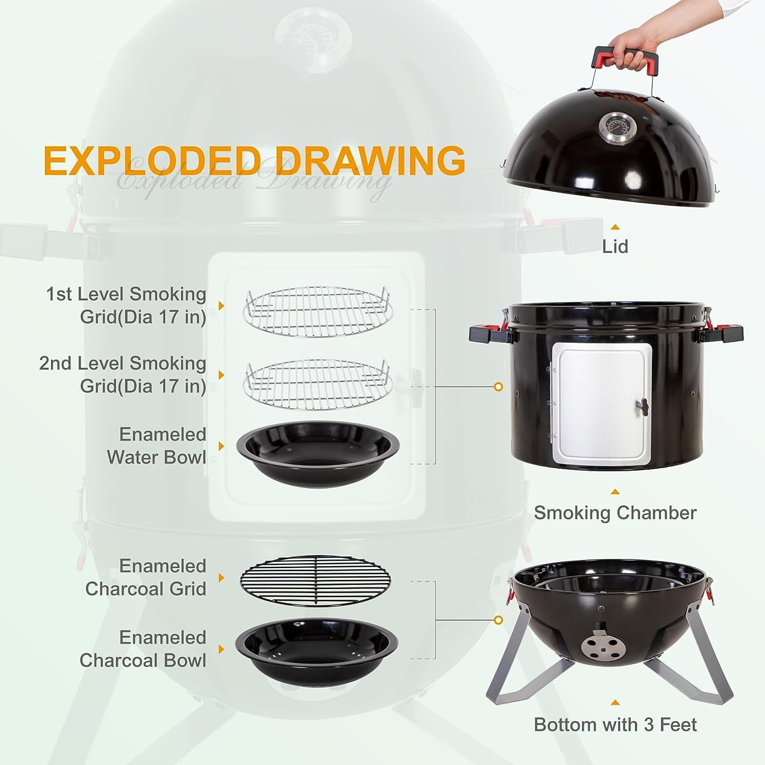 Charcoal Smoker BBQ Grill 3in1 Outdoor Vertical Smokers Portable Meat Cooker