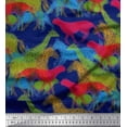 thumbnail image 1 of Soimoi Blue Silk Fabric Giraffe,Leopard & Horse Animal Printed Fabric 1 Yard 42 Inch Wide, 1 of 1
