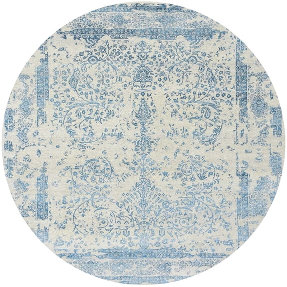 Ahgly Company Machine Washable Indoor Round Industrial Modern Baby Blue Area Rugs, 8' Round