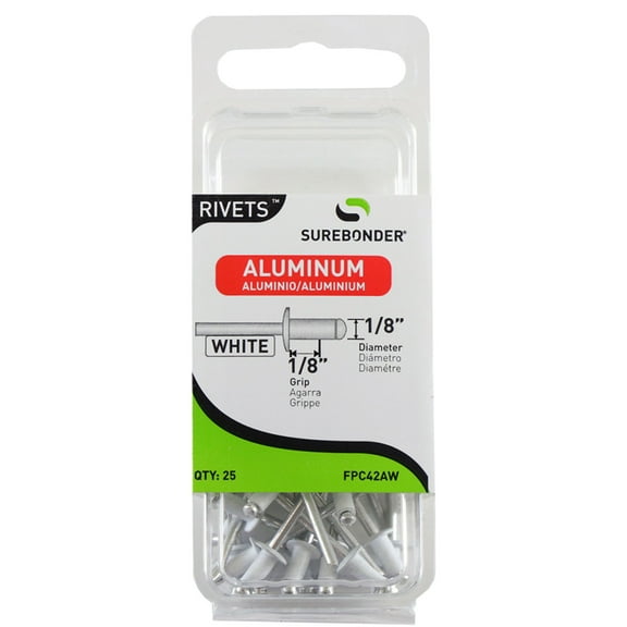 FPC42AW Short White Aluminum Rivets - 1/8" Diameter, 1/8" Grip - 25 Count
