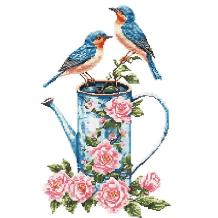 DIY Cross Stitch Kit for Beginners Pair of Bluebirds 11CT Embroidery Kit with Pattern Stamped Needlepoint Craft Kit for Home Decor 30x40cm-1
