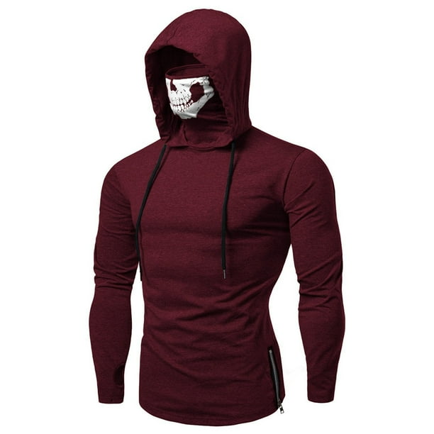 Hirigin Men Solid High  Collar  Hooded Sweatshirt Winter 