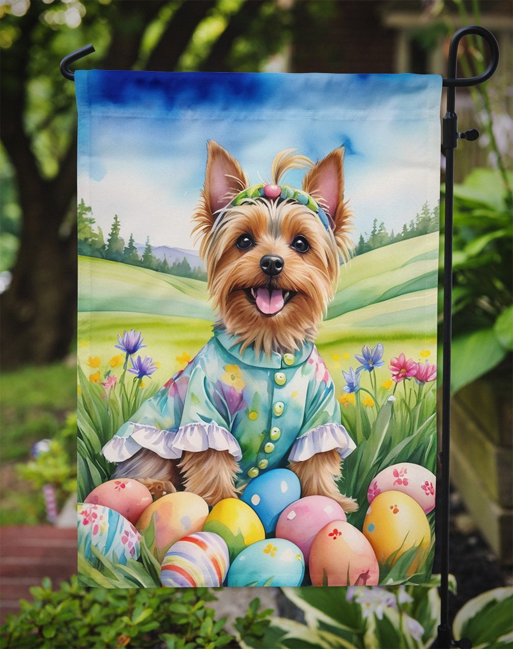 Silky Terrier Easter Egg Hunt Garden Flag 11.25 in x 15.5 in