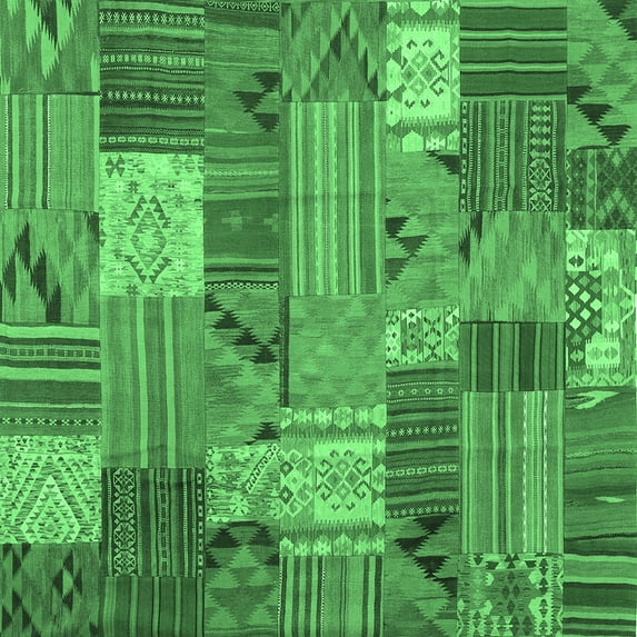 Ahgly Company Indoor Square Patchwork Emerald Green Transitional Area Rugs, 5' Square