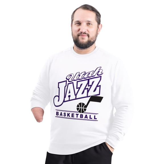 Men's G-III Sports by Carl Banks White Utah Jazz Adaptive Headliner Fleece Crewneck Sweatshirt