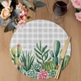 thumbnail image 3 of Summer Botanical Round 15 Inch Placemats Set of 6, Tropical Cactus Succulents Gray Plaid HeatResistant Non Slip Place Mats for Dining Table, Wipeable Braided Kitchen Table Mats for Housewarming, 3 of 9