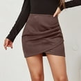 thumbnail image 3 of Women's Mini Skirt High Waist Skirts Bodycon Wrap Mini Skirt Hem Ruched Wrap Zip Up Office Work Business Asymmetrical Short Skirts Brown L, 3 of 4
