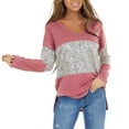 thumbnail image 6 of YWDJ Womens Tops Dressy Fashion Womens Popular Splicing Sequin V-Neck Casual Long Sleeve Tops Pink M, 6 of 9