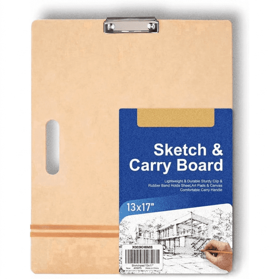 13x17 Sketch Board, Drawing Tote Board for Artists with Sturdy Clip and Rubber Bands, Portable Art Clipboard for Classroom and Studio