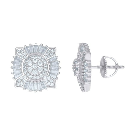 925 Sterling Silver Mens Baguette Cubic-Zirconia Fashion Stud Earrings