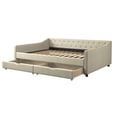 thumbnail image 6 of imerelez Full Size Daybed with Drawers Upholstered Tufted Sofa Bed, with Button on Back and Piping on Waved Shape Arms-Beige, 6 of 8