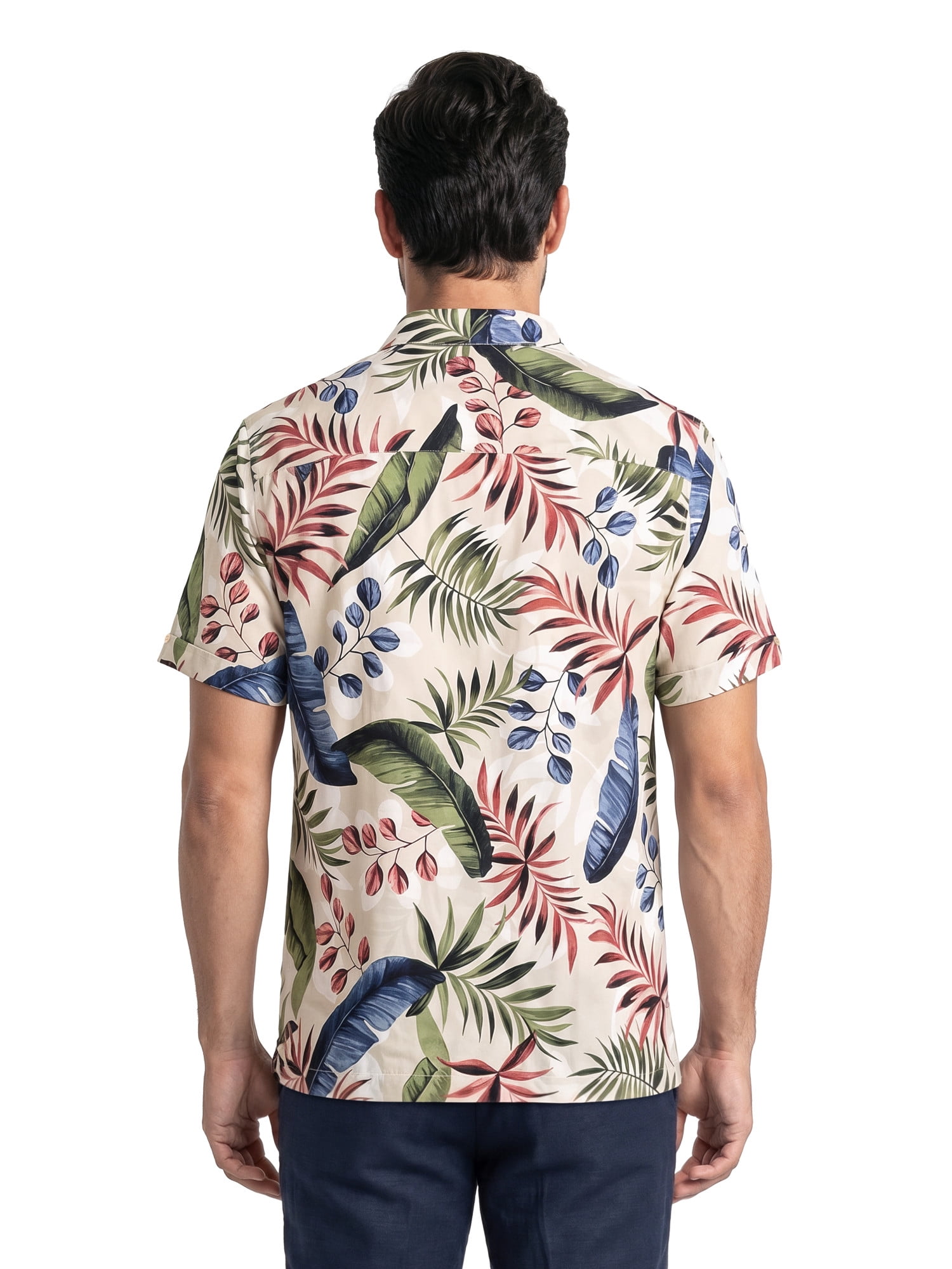 Cafe Luna Men’s and Big Men’s Tropical Leaf Print Short Sleeve Button-Down Shirt, S-5XL