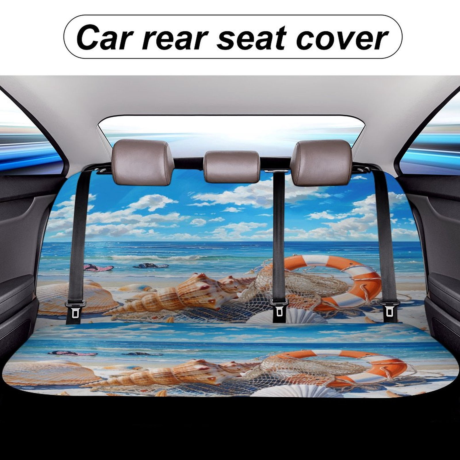 Beach Seashell Starfish Printed Universal Back Bench Car Seat Cover Pack of 2 Rear Seat Covers for for Most Cars,Trucks,SUVs Or Van