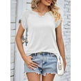 thumbnail image 5 of Gustave Women Summer V Neck Tops Casual Pleated Cap Sleeve T Shirts Loose Side Split Tunic Tee Fashion Solid Blouse "White, <", 5 of 11