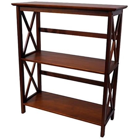 Antique Appeal Shelf Bookcase with Solid Wood Frame and Decorative X-Side Design Versatile Standing Unit for Storage and Display in Living Rooms Offices and Entryways