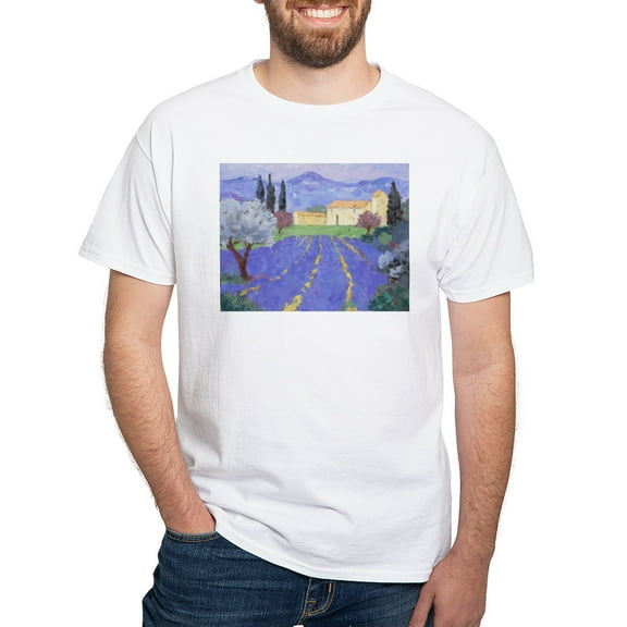 CafePress - Lavender Farm White T Shirt - Men's White Classic Cotton T-Shirts