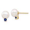 thumbnail image 3 of 14K Yellow Gold 7-7.5mm White Round Freshwater Cultured Pearl Sapphire Post Ball Earrings, 3 of 3