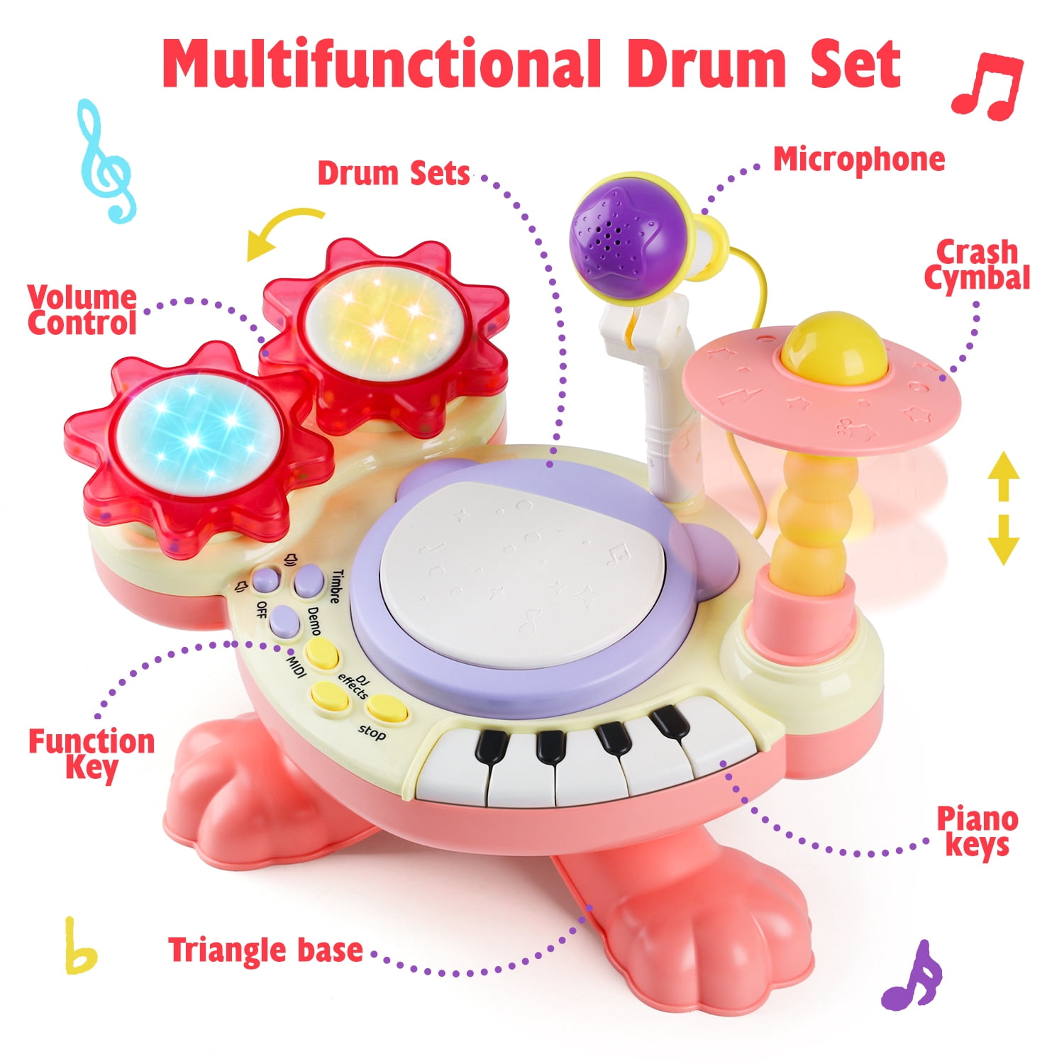 HopeRock Baby Toys, Toddler Drum Set for Ages 1 2 3 4, Baby Drum Toys for Ages 2-4 Years Old,with Light up and Music Instruments Birthday Gift for Toddlers.