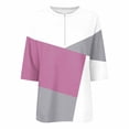thumbnail image 4 of VEKDONE Women's Color Block Tops Half Zip V Neck T Shirts 3/4 Length Sleeve Loose Fit Blouse Summer Fashion Tunic Tops Pink L, 4 of 5