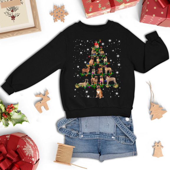 Bullmastiff Christmas Tree Sweatshirt, Funny Dog Lover Gift, Bullmastiff Christmas Lights Shirts, Christmas Shirts for Women Men