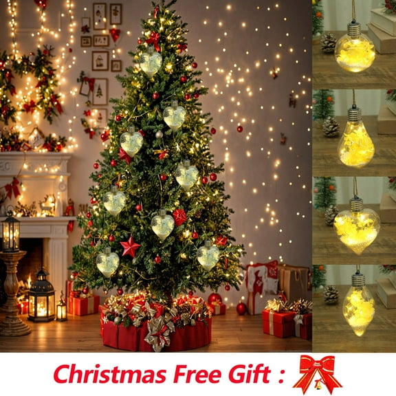 Dmlowu Christmas Ball Ornaments with LED Lights, Glowing Glass Christmas Ornaments Ball for Christmas Tree, Hanging Christmas Tree Decorations Balls for Party Holiday Wedding Xmas Tree, 1 Pack