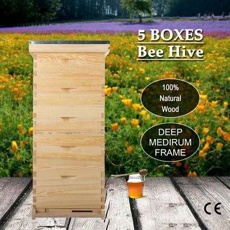 5 Brood Boxes Beehive for Beekeeping w/ Metal Roof for